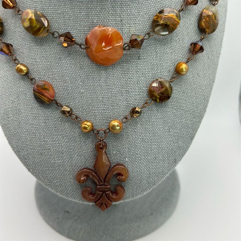 Layered Orange Stone Quartz Statement Necklace Wi… - image 2
